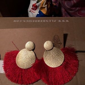 Gold and Red fringed Earrings